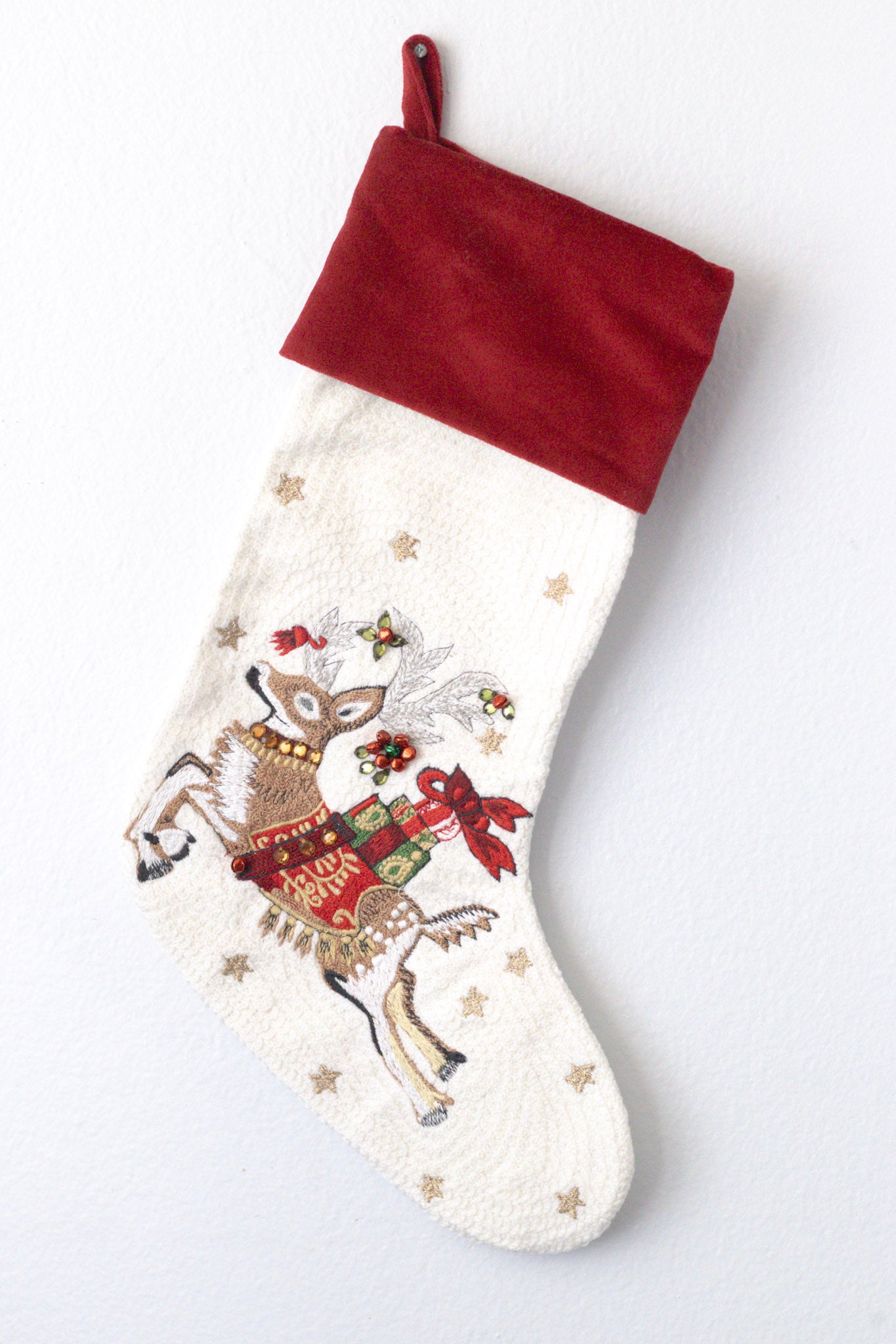 Luxury Embroidered Christmas Stockings – Reindeer & Tree- Socks