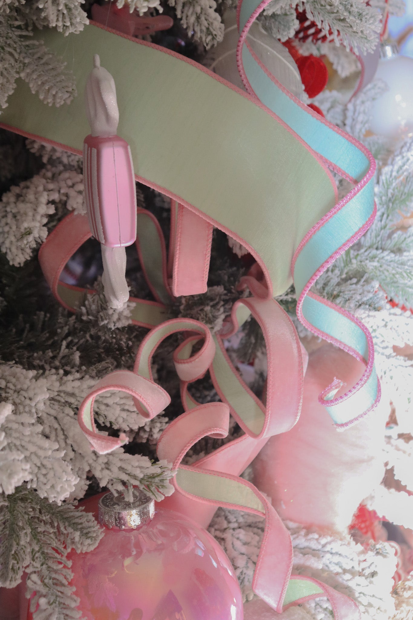 Luxury Wired Ribbon Two colors Velvet - Baby Pink green and 1 " candyland pastel