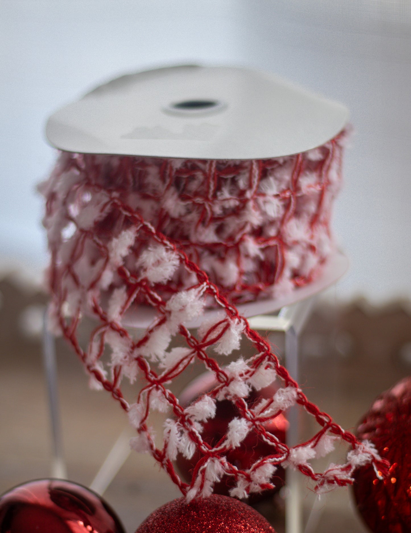 Red and White Jute Ribbon – 2.5" Wired