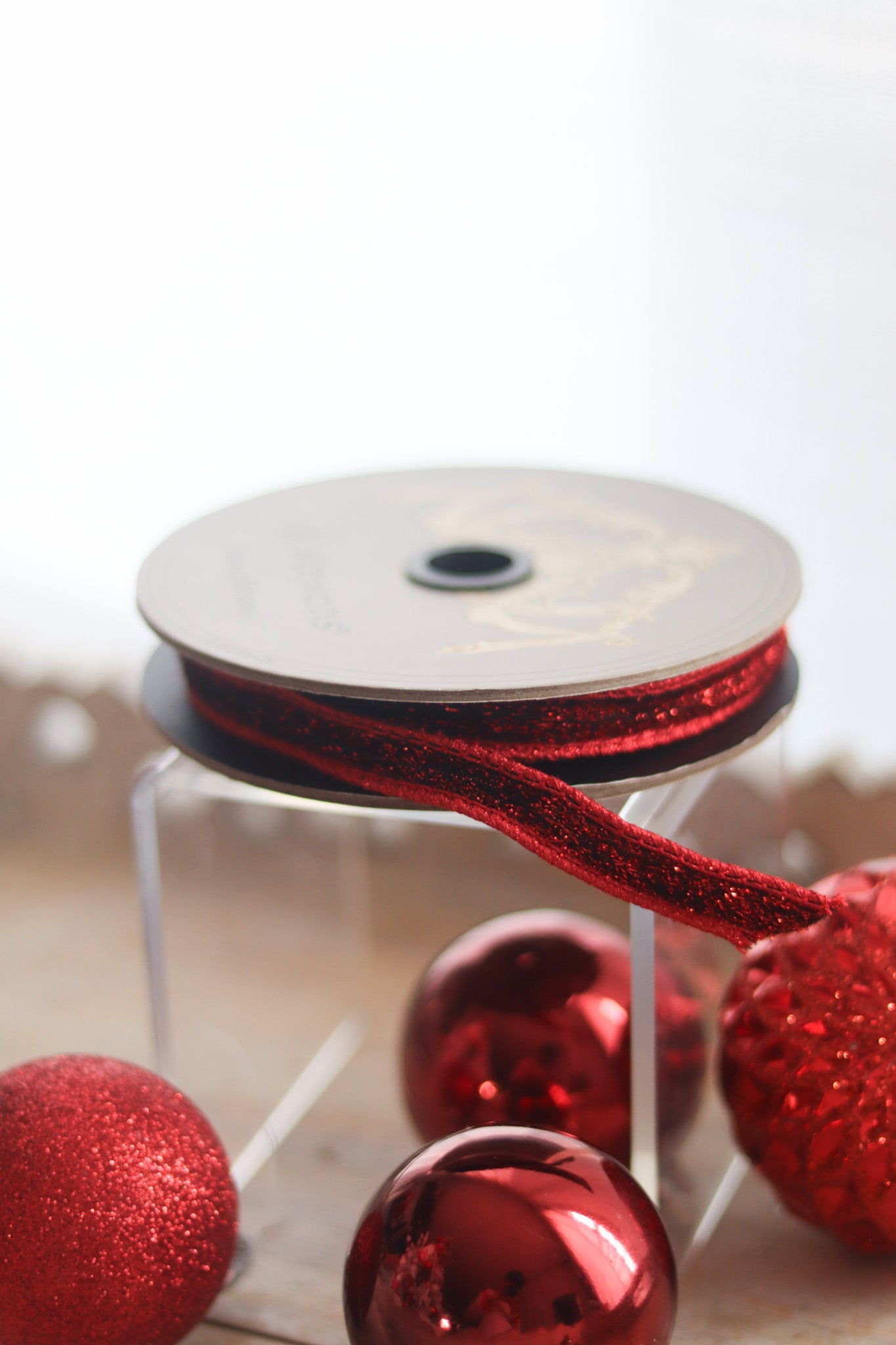 Luxury Glittering wired Metallic Velvet Ribbon - Red