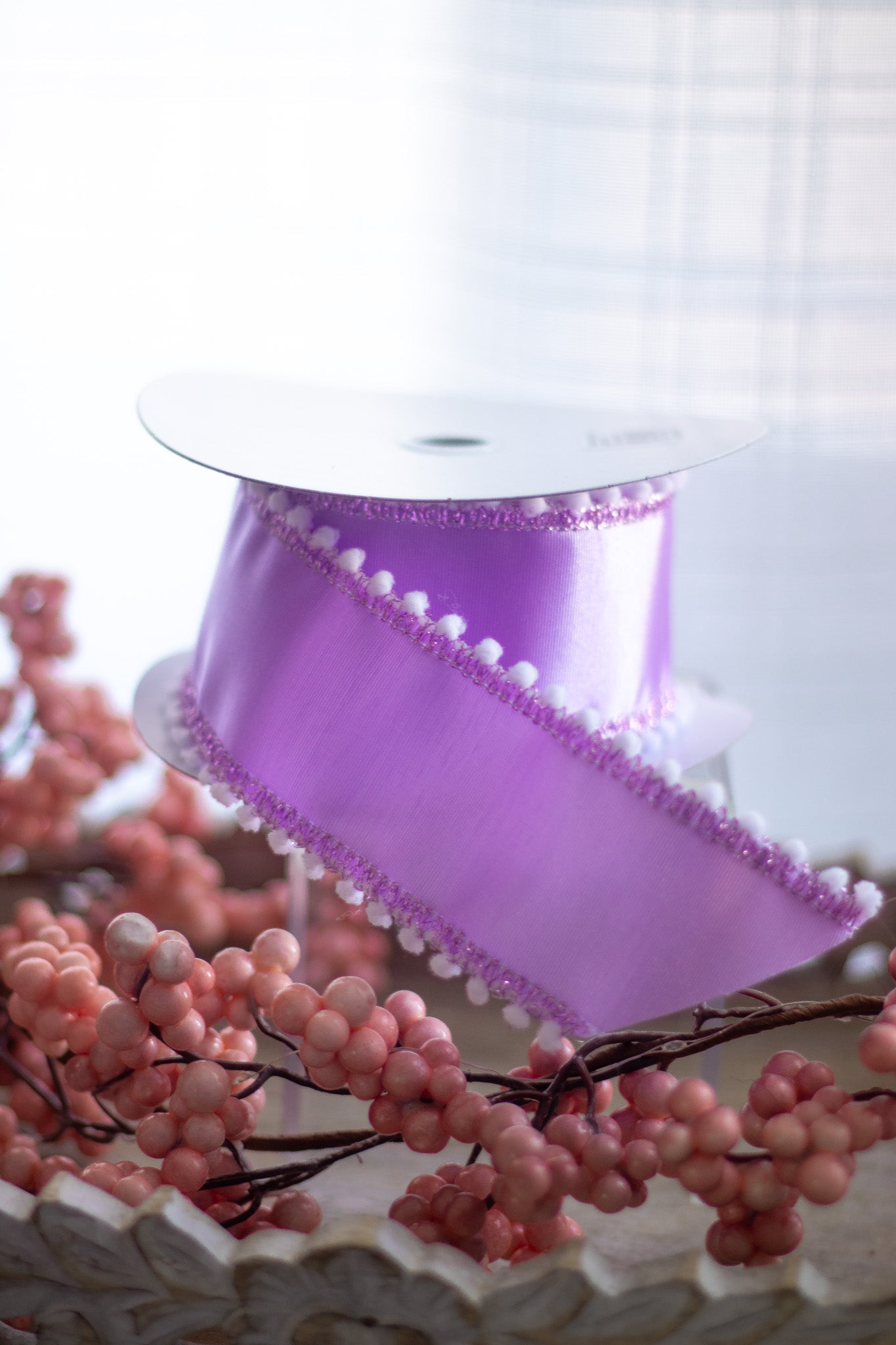 Violet Dupioni Snowball Frayed Ribbon – 2.5"