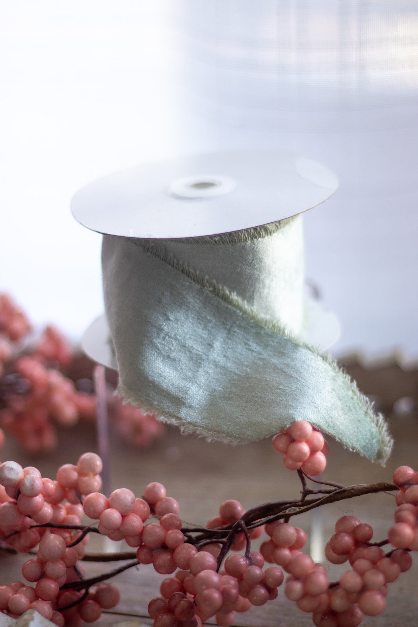 Frayed Teal Velvet Ribbon – 2.5" Soft (Non-Wired)