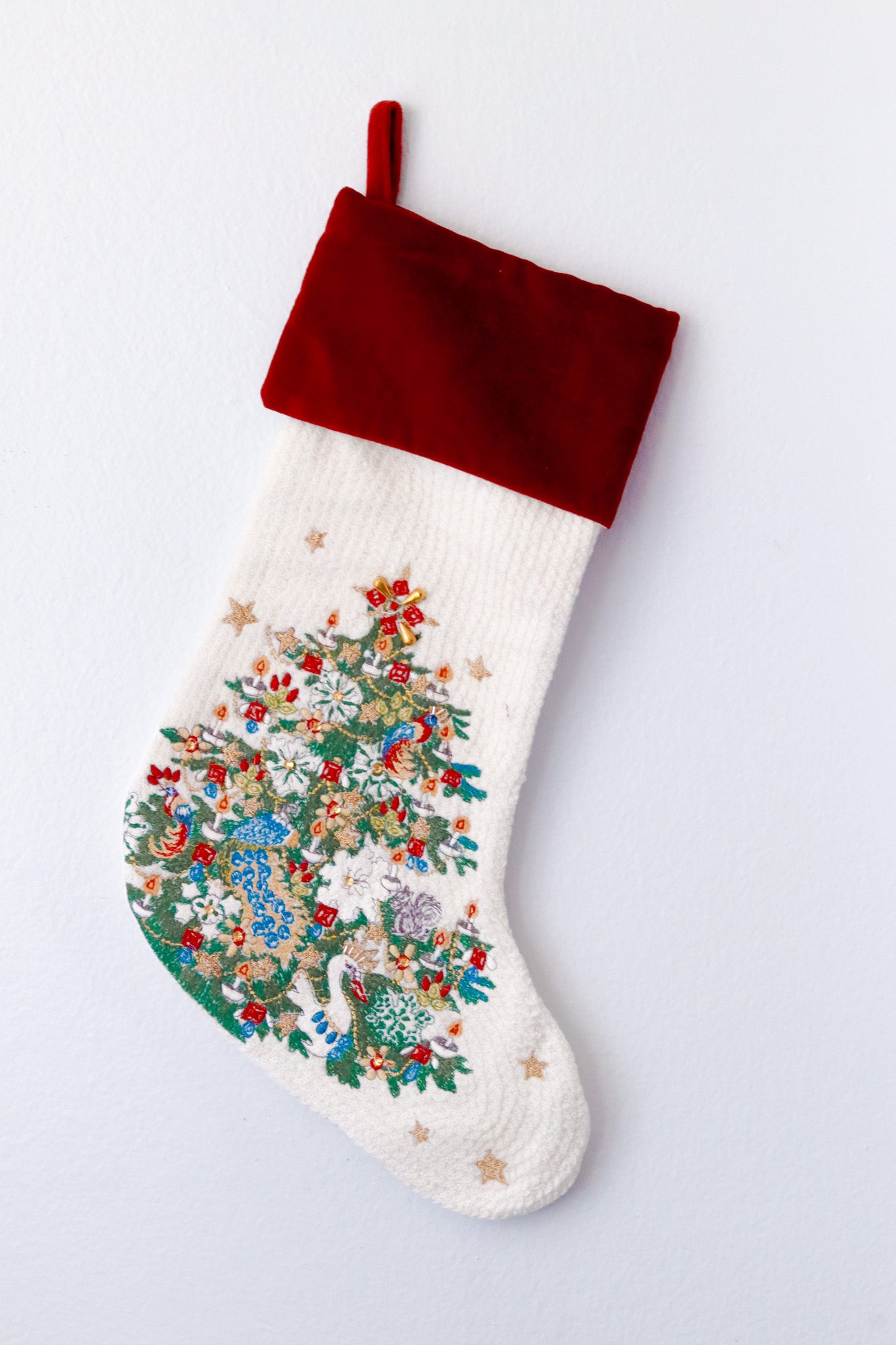 Embroidered Christmas Stockings – Christmas Tree | Holiday Mantel Decor