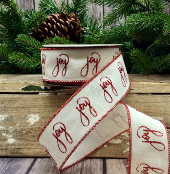 Luxury Small Cotton Linen White Ribbon Glitter Joy Cursive Font