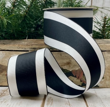 Luxury Ribbon Grosgrain Small Black White Stripe Wired