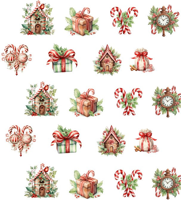 Gift Tag + Thick Luxury Wrapping Paper- sided red white Peppermint Candy & Vintage Gingerbread House Christmas Gift Wrapping Paper + Tag