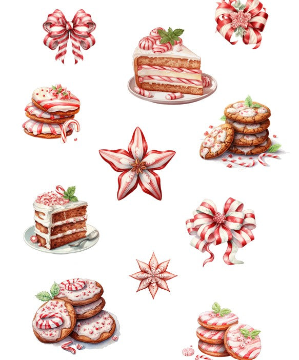 Gift Tag + Thick Luxury Wrapping Paper- sided red white Peppermint Candy & Vintage Gingerbread House Christmas Gift Wrapping Paper + Tag