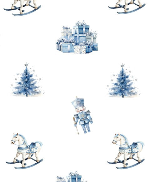 Gift Tag + Thick Luxury Wrapping Paper- Double sided Pastel Baby Blue Gingerbread Vintage Christmas Gift Wrapping paper boy girl + tag