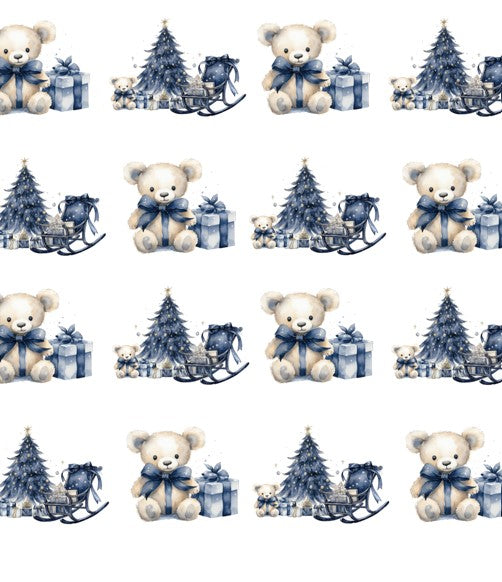 Gift Tag + Thick Luxury Wrapping Paper- Double Sided Dark-Blue Midnight Teddy Bear & Ballerina Christmas Gift Wrapping paper boy and girl + Tag