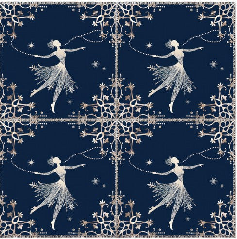 Gift Tag + Thick Luxury Wrapping Paper- Double Sided Dark-Blue Midnight Teddy Bear & Ballerina Christmas Gift Wrapping paper boy and girl + Tag