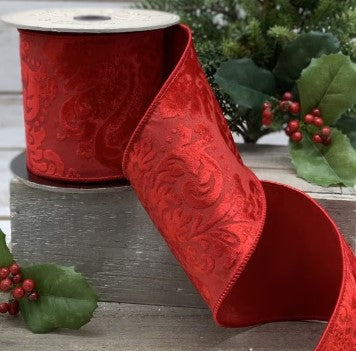 4" Luxury Ribbon vintage Wired Red Velvet Swirl