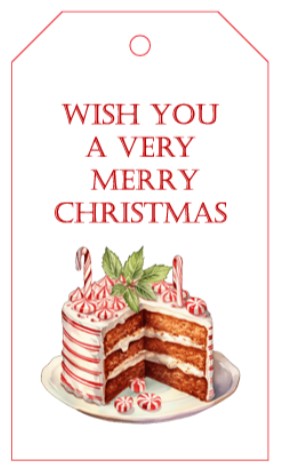 Gift Tag + Thick Luxury Wrapping Paper- sided red white Peppermint Candy & Vintage Gingerbread House Christmas Gift Wrapping Paper + Tag