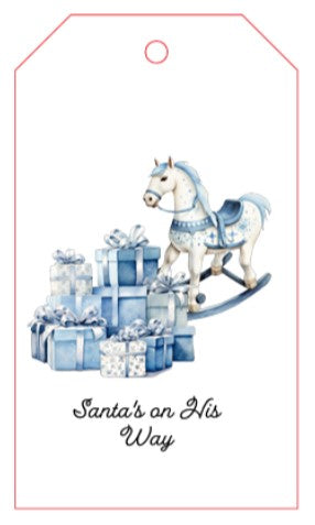 Gift Tag + Thick Luxury Wrapping Paper- Double sided Pastel Baby Blue Gingerbread Vintage Christmas Gift Wrapping paper boy girl + tag
