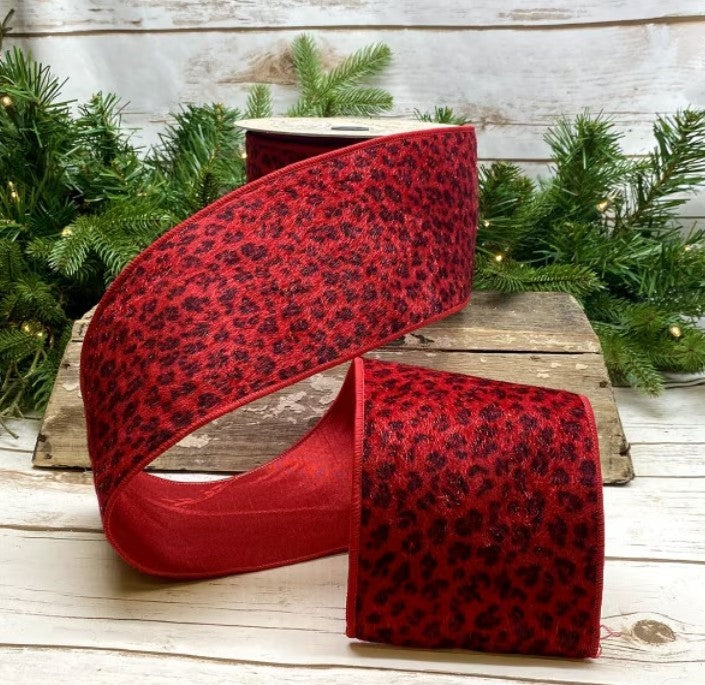 4" Luxury Ribbon animal print red black