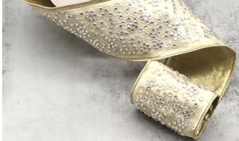 Luxury Ribbon dupion crystal branch trim, gold jewel
