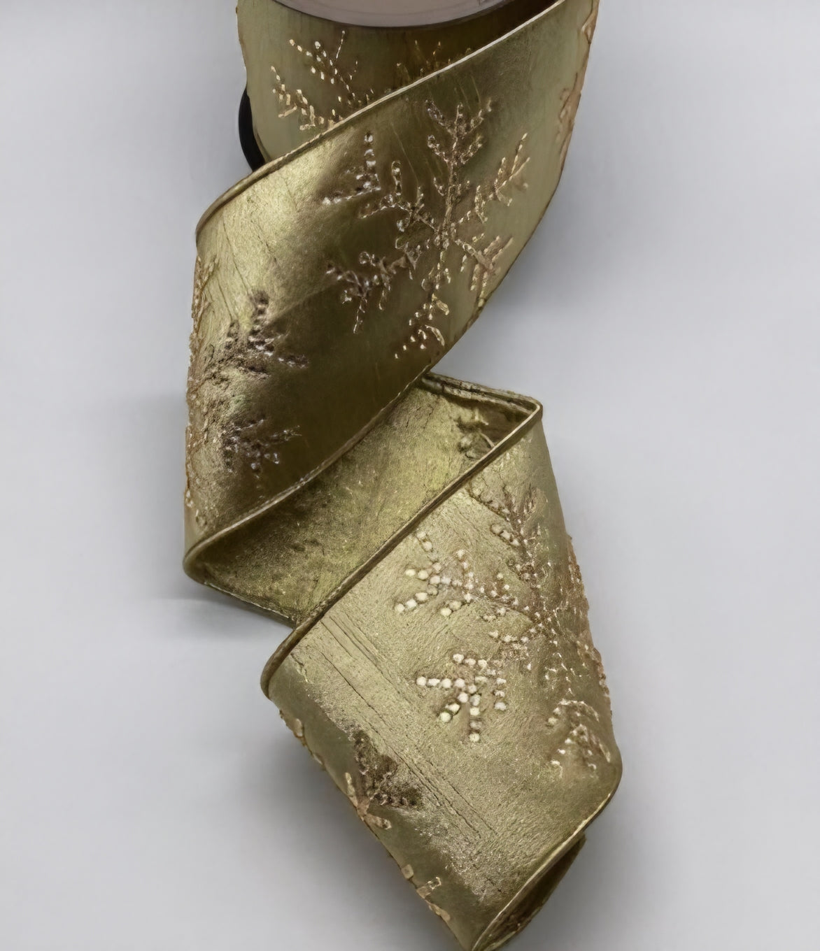 Metallic Dupion Ribbon – Rhinestone Snowflakes, Gold or Silver Backing 4"