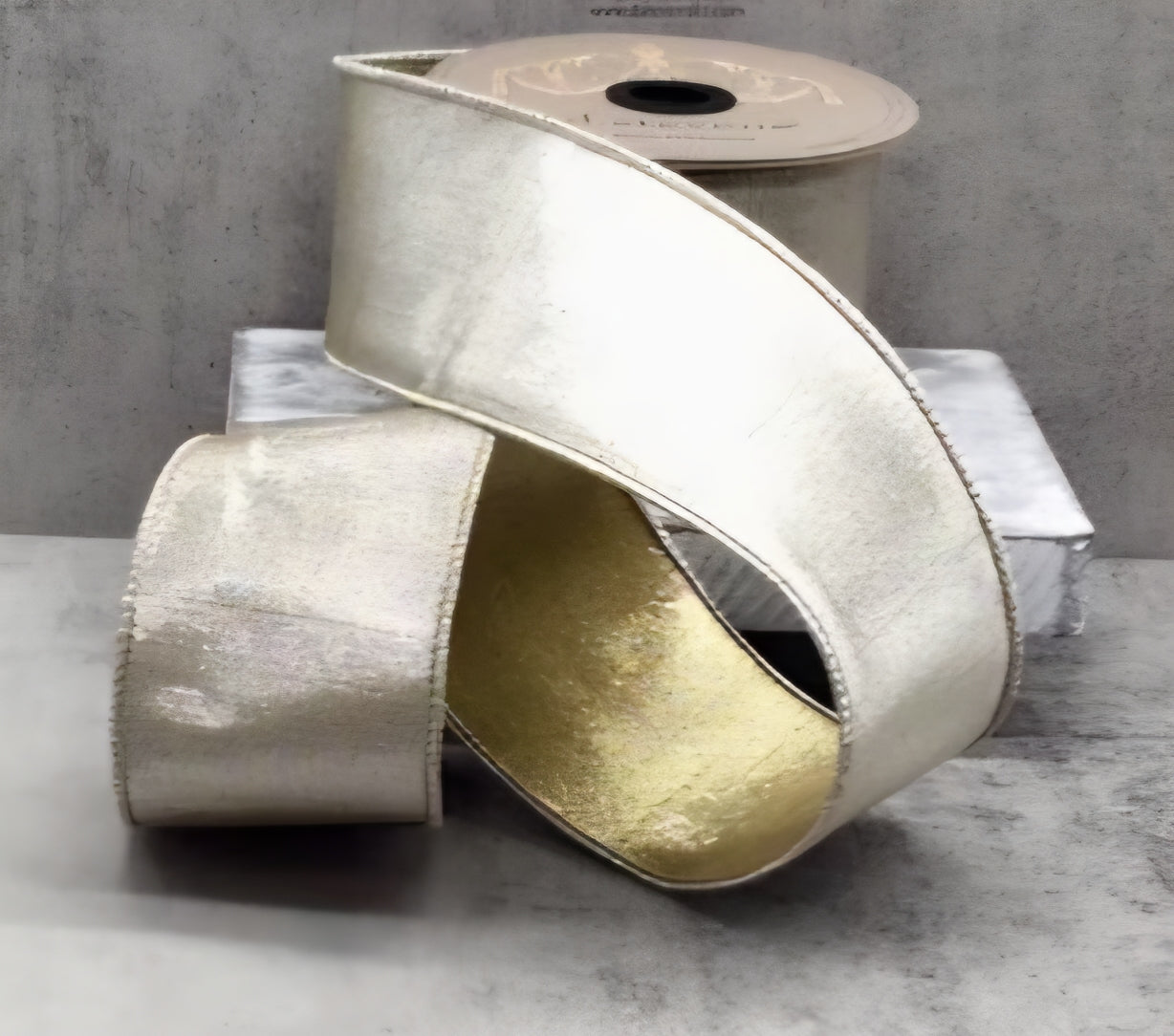 Double-Sided Metallic Dupion Ribbon Silver- Light Gold