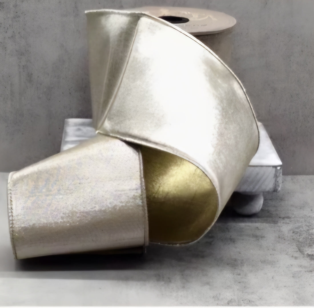 Double-Sided Metallic Dupion Ribbon Silver- Light Gold