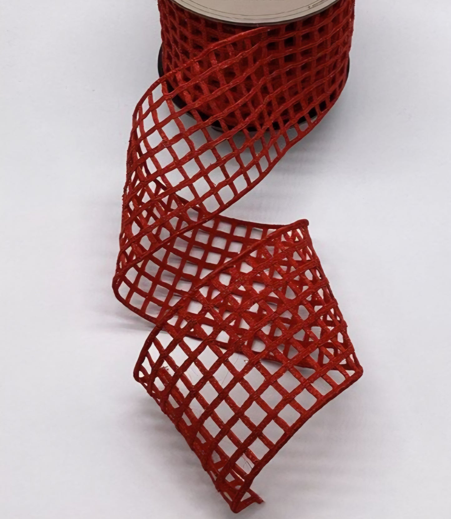 Metallic Red Windowpane Christmas Ribbon with Laser Cut Design – 4"