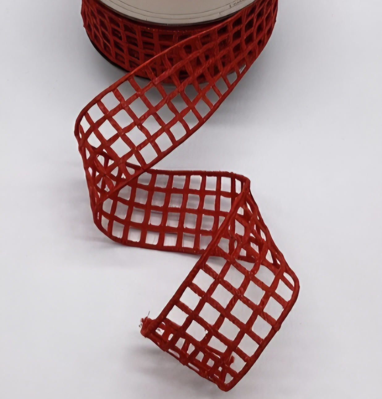 Metallic Red Windowpane Christmas Ribbon with Laser Cut Design – 4"