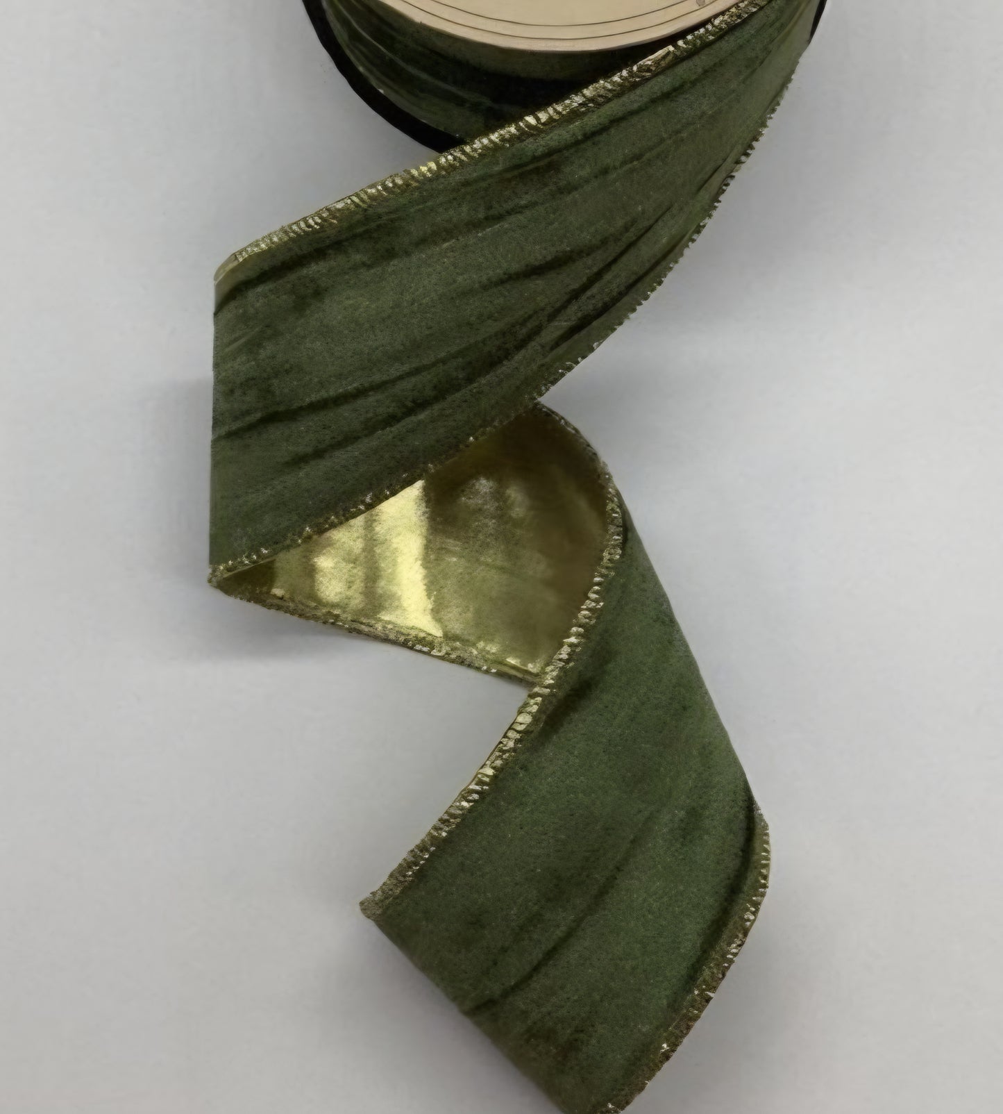 Olive Green Marble Velvet Ribbon – Gold Satin Backing 4"