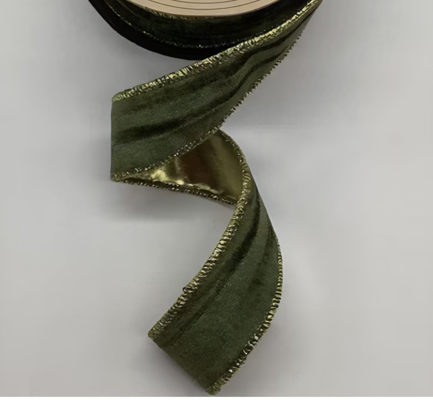 Olive Green Marble Velvet Ribbon – Gold Satin Backing 4"