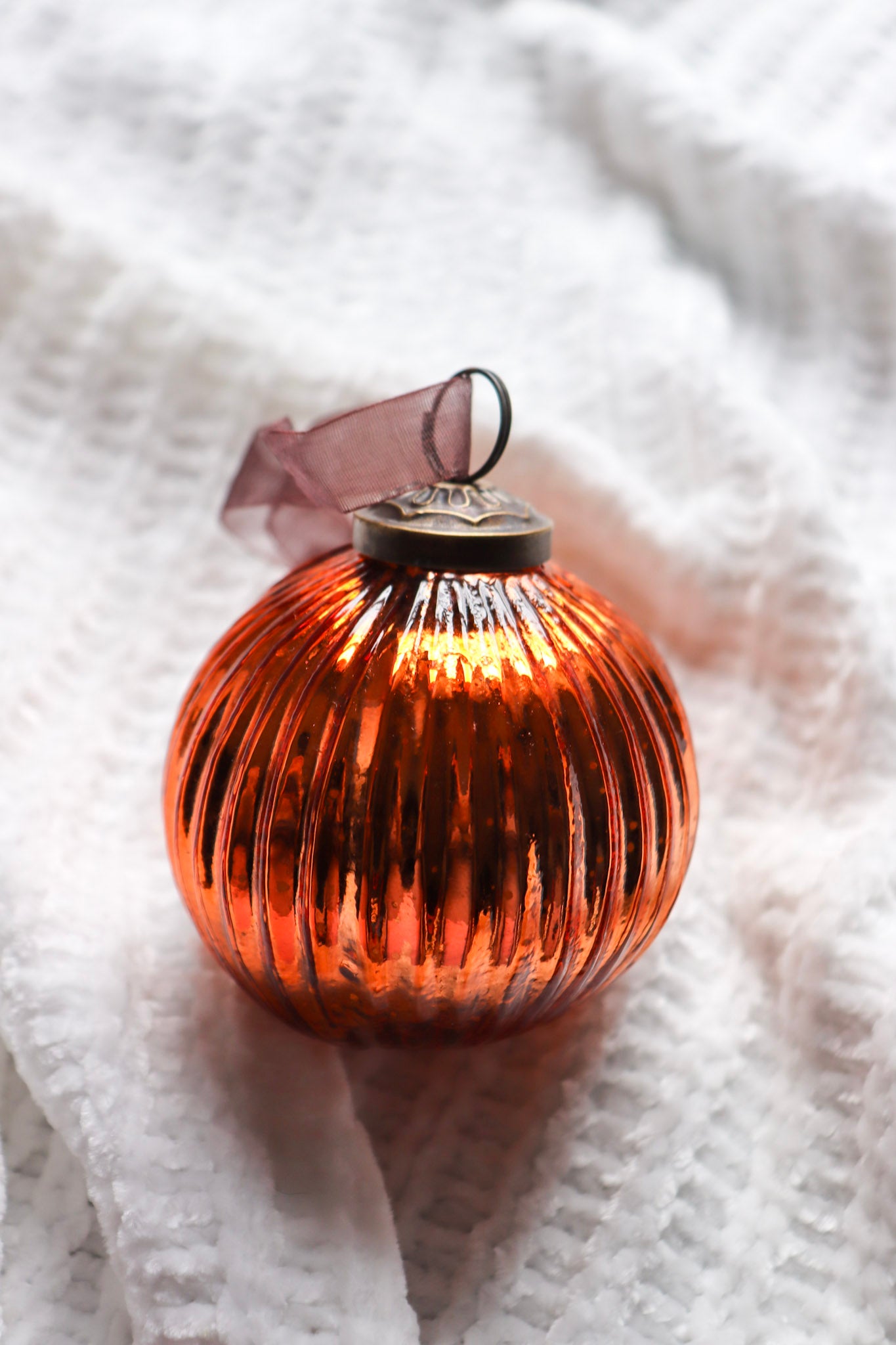 Luxury Dark Copper Striped Glass Christmas Ball