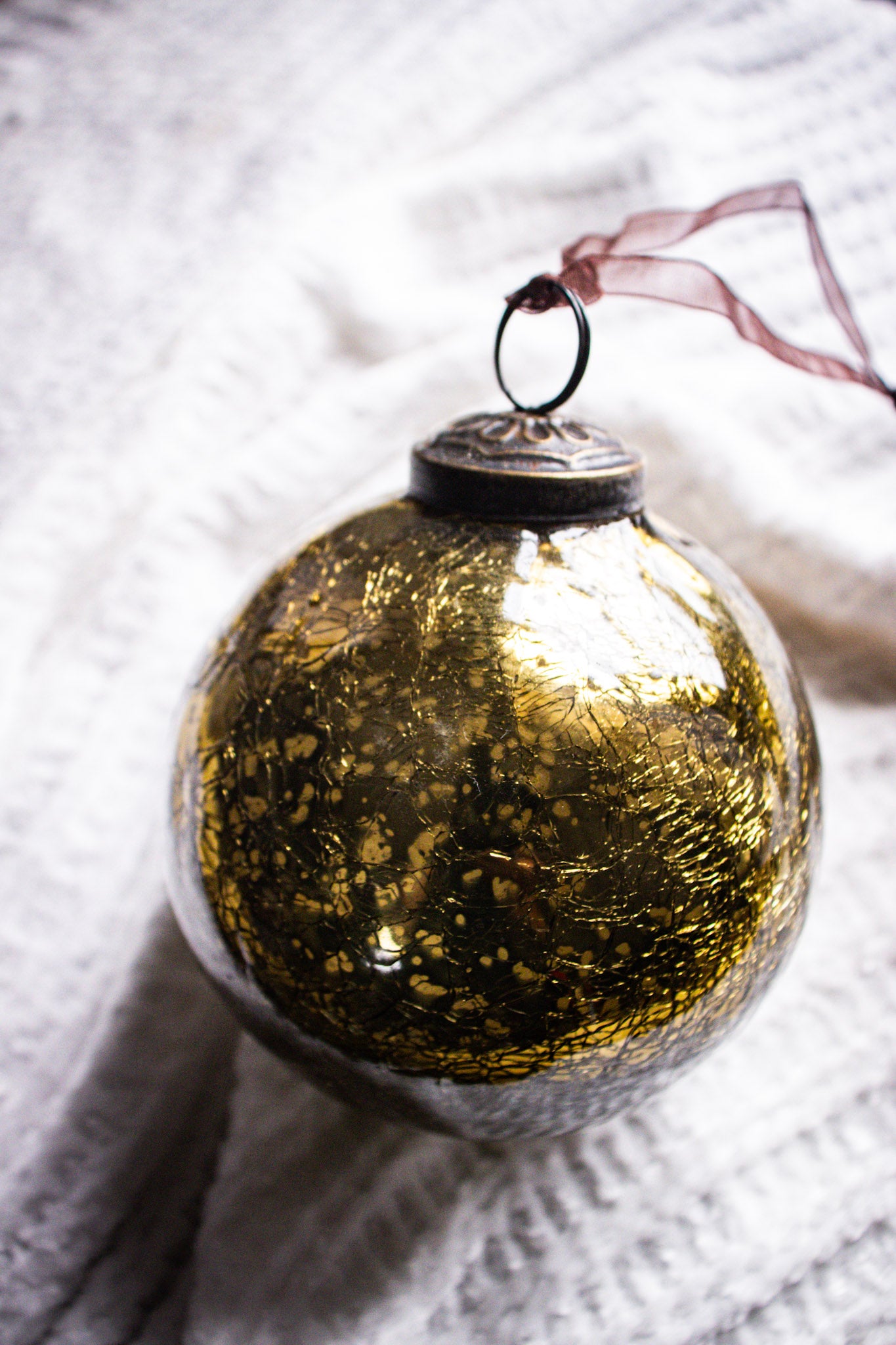 Luxury Olive Crackle Glass Christmas Ball