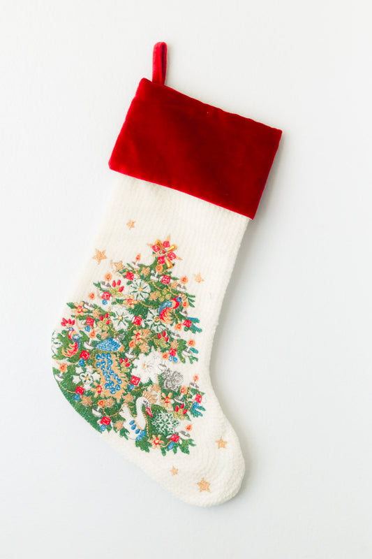 Luxury Embroidered Christmas Stockings – Reindeer & Tree- Socks