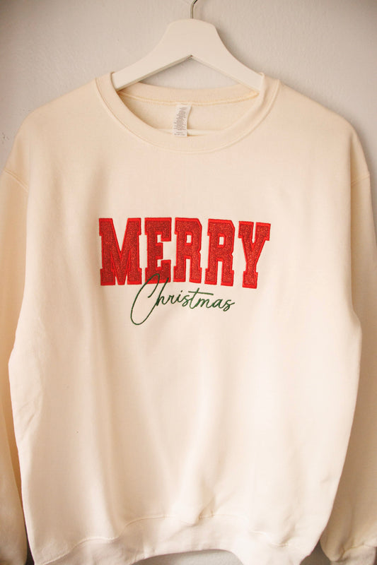 Embroidery Cream Merry Christmas Sweatshirt