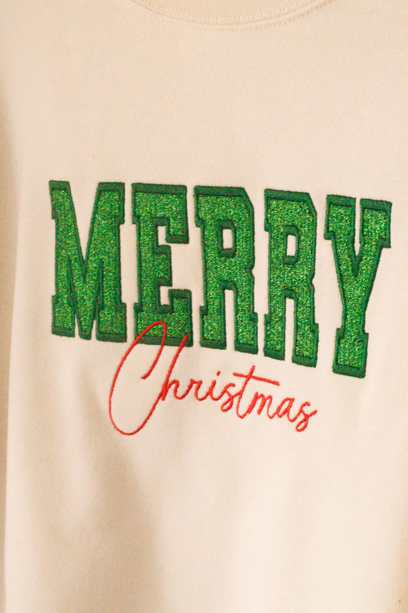 Embroidery Cream Merry Christmas Sweatshirt