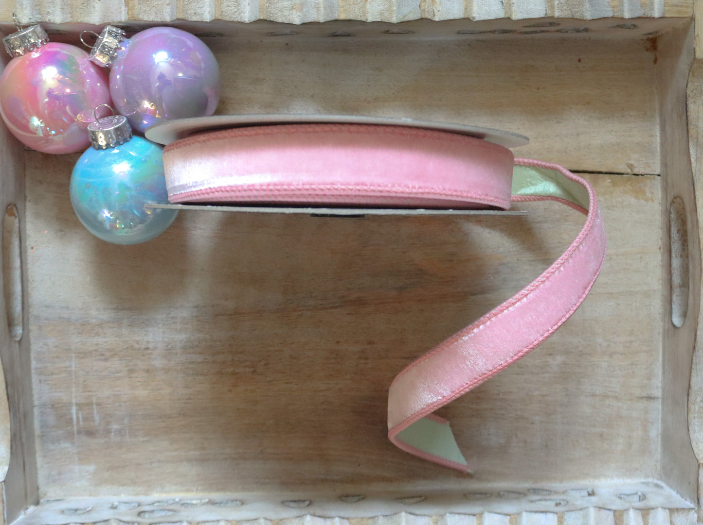 Luxury Wired Ribbon Two colors Velvet - Baby Pink green and  1 " candyland pastel