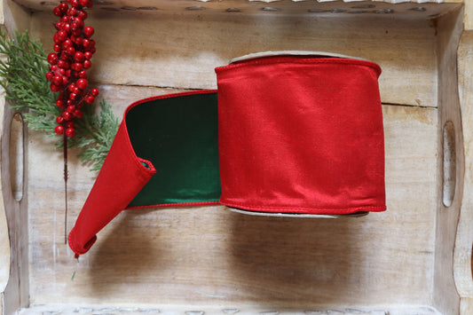 Luxury Two colors double sided  TAFFETA dark green & red