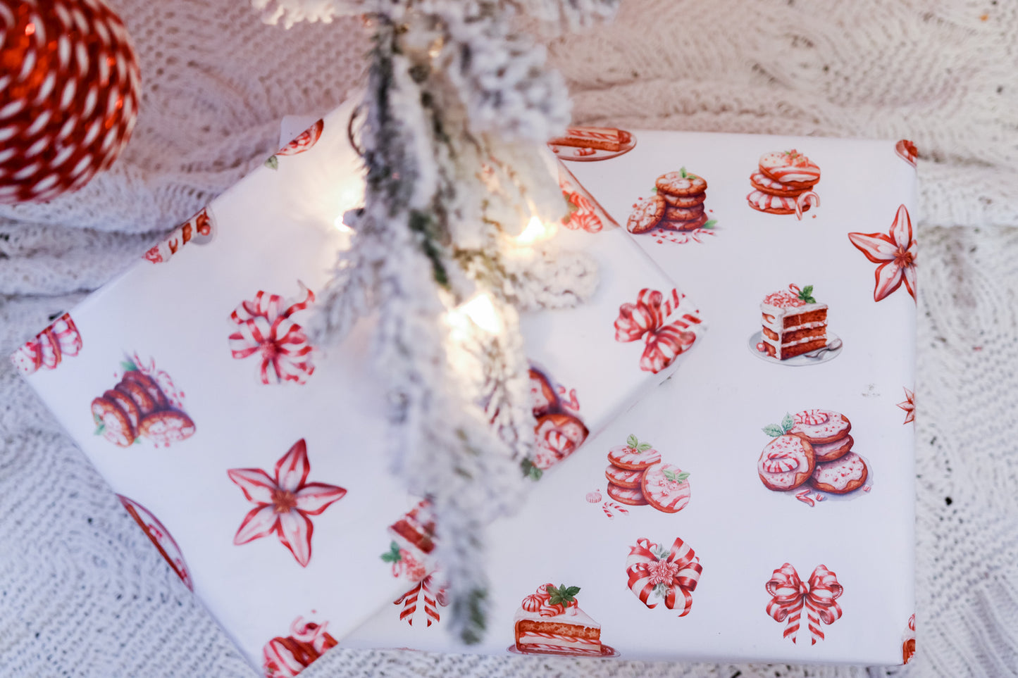 Gift Tag  + Thick  Luxury  Wrapping  Paper- sided red white Peppermint Candy & Vintage Gingerbread House Christmas Gift Wrapping Paper + Tag