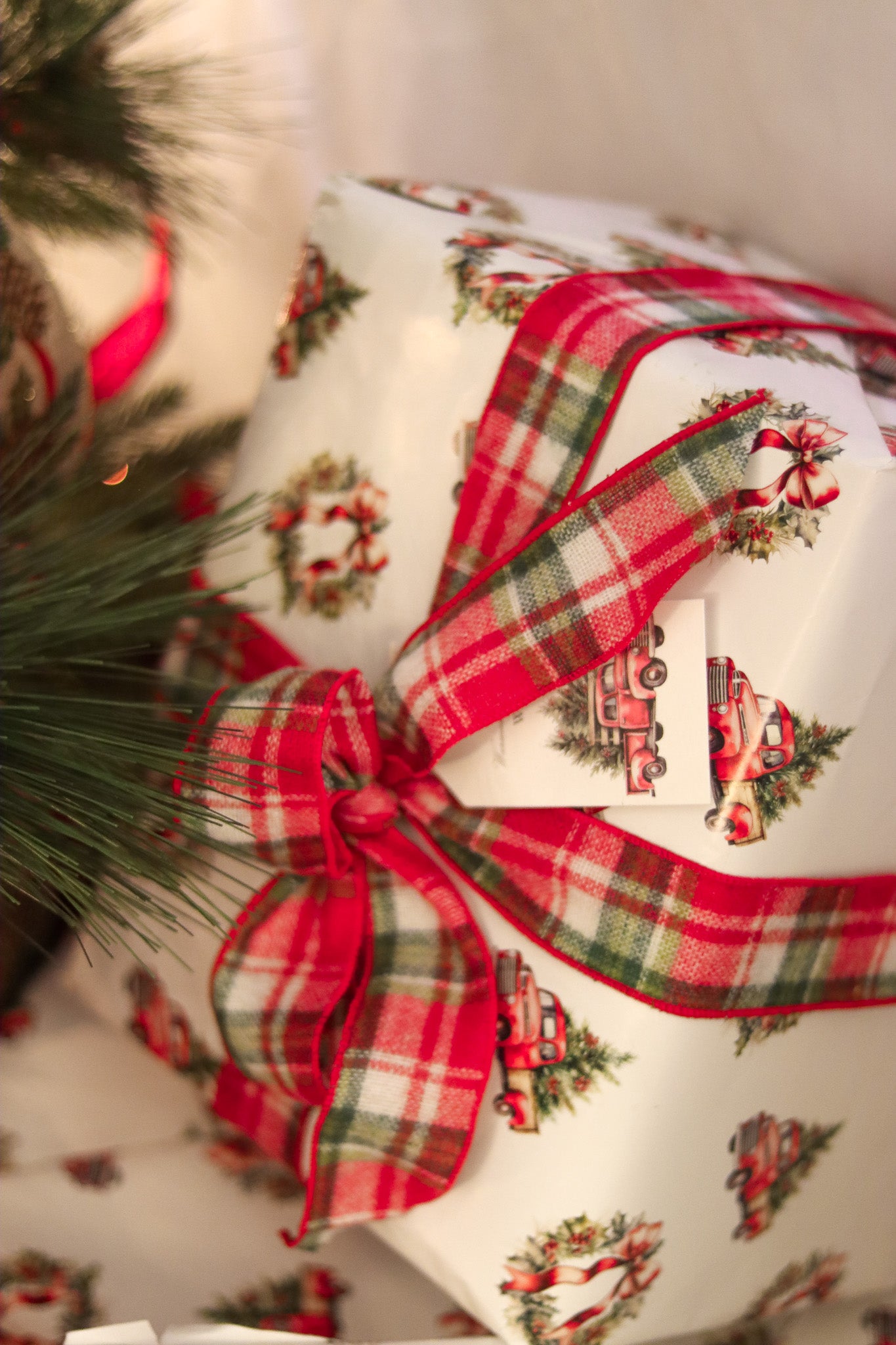 Plaid Green, White, and Red Ribbon – 2.5" Wired