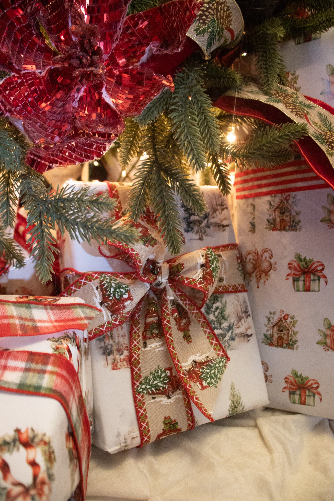 Gift Tag + Thick Luxury Wrapping  Paper-Double-Sided Christmas  Gift Wrapping  Paper - Country Truck & Wreath Design + Tag