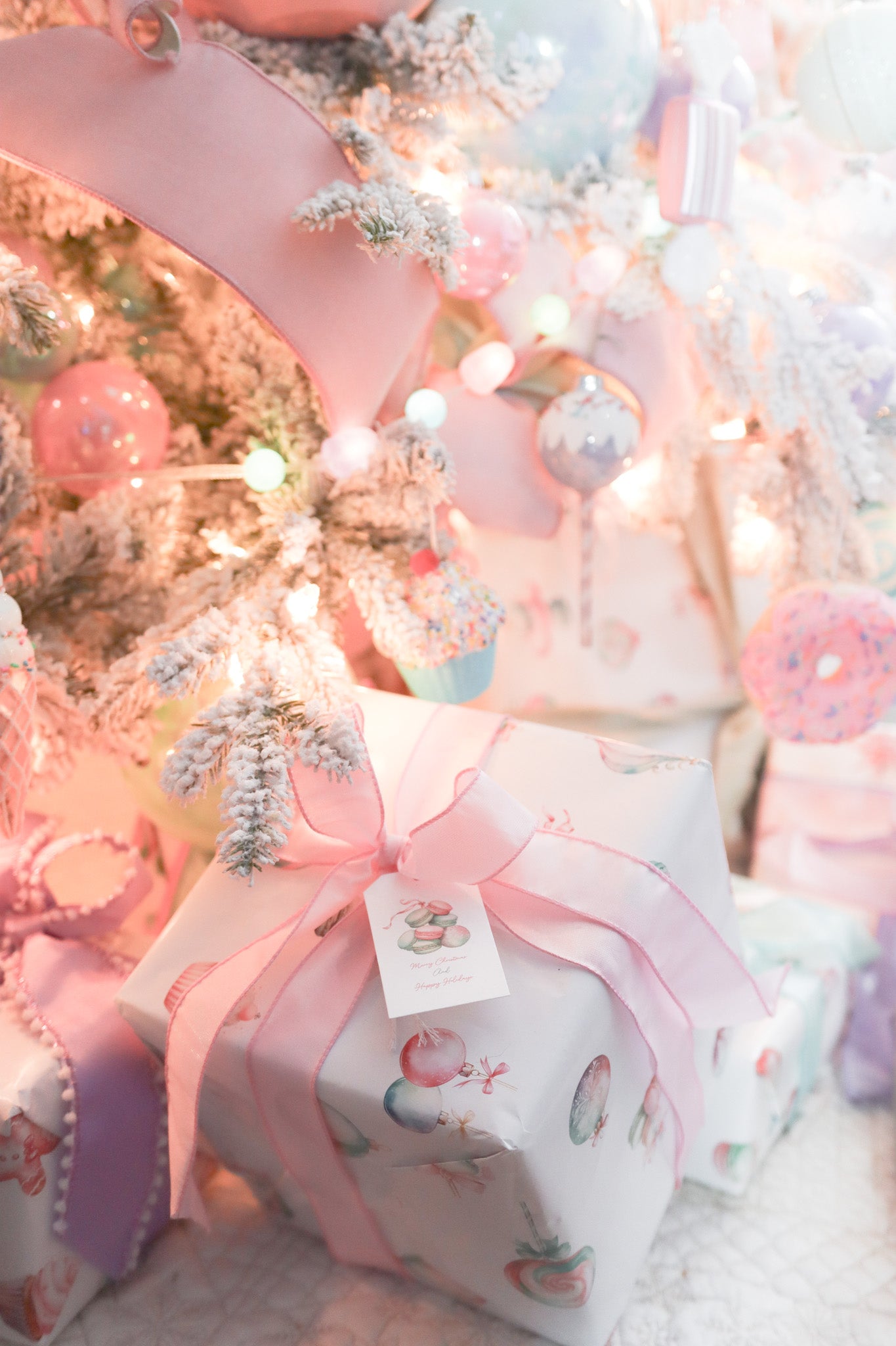 Gift Tag  + Thick luxury Wrapping Paper-  Double sided Pastel Candyland Christmas Gift Wrapping paper purple pink mint green + Tag