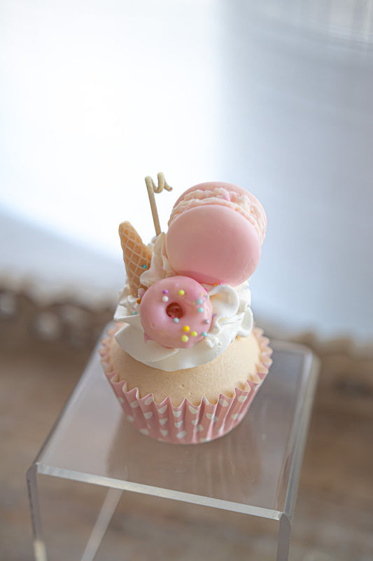 Sweet Treat Stack Candle with Cupcake, Macaron, Donut girly theme candyland