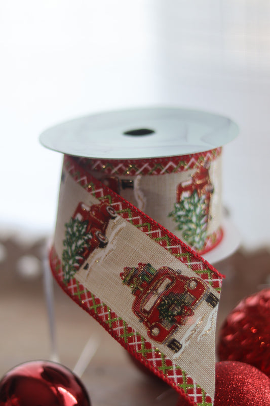 Farm Truck Glitter Ribbon – 2.5" Wired
