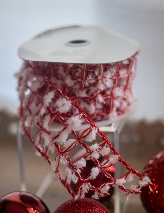 Red and White Jute Ribbon – 2.5" Wired