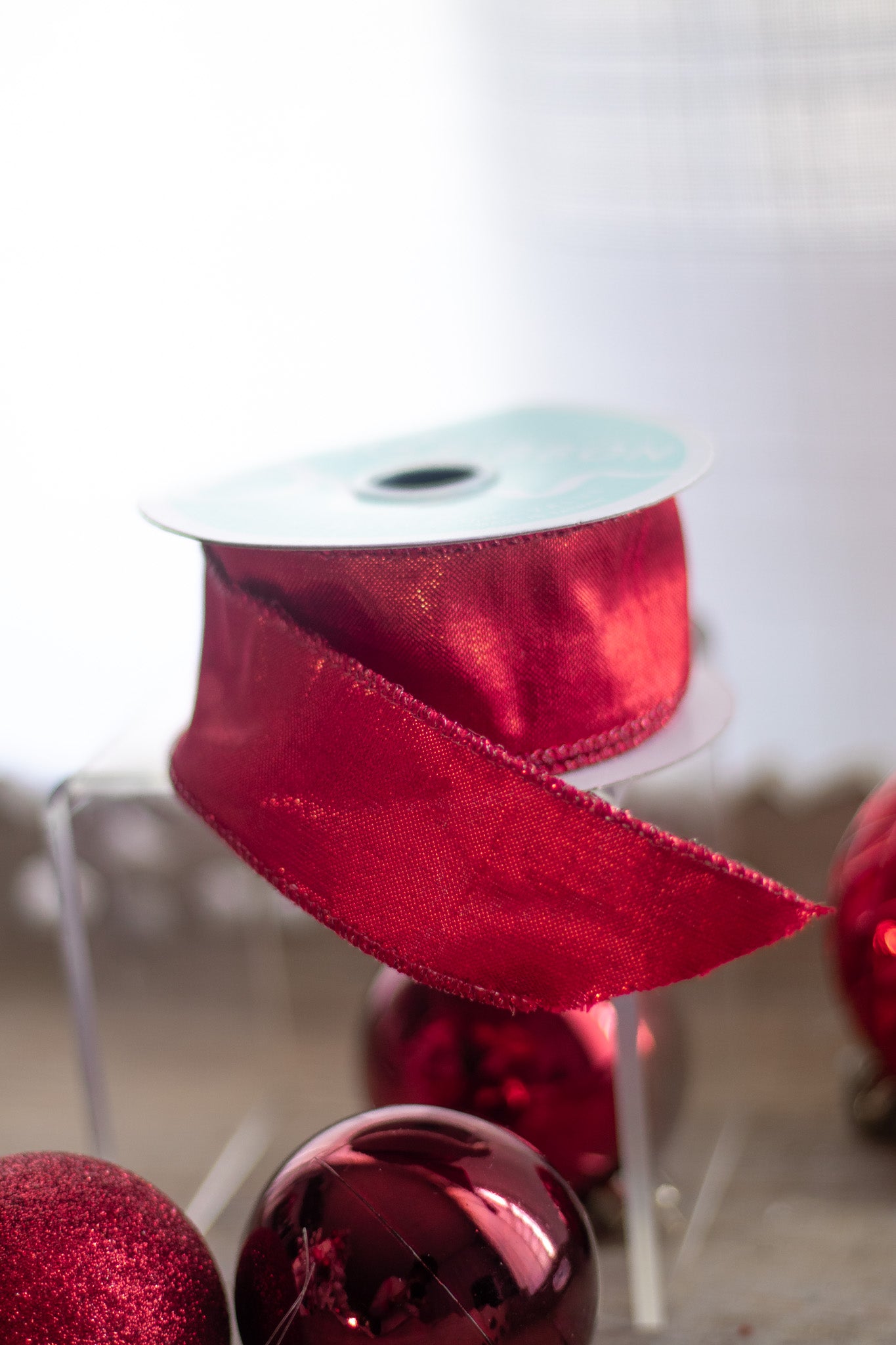 Red Metallic Ribbon – 2.5" Wired