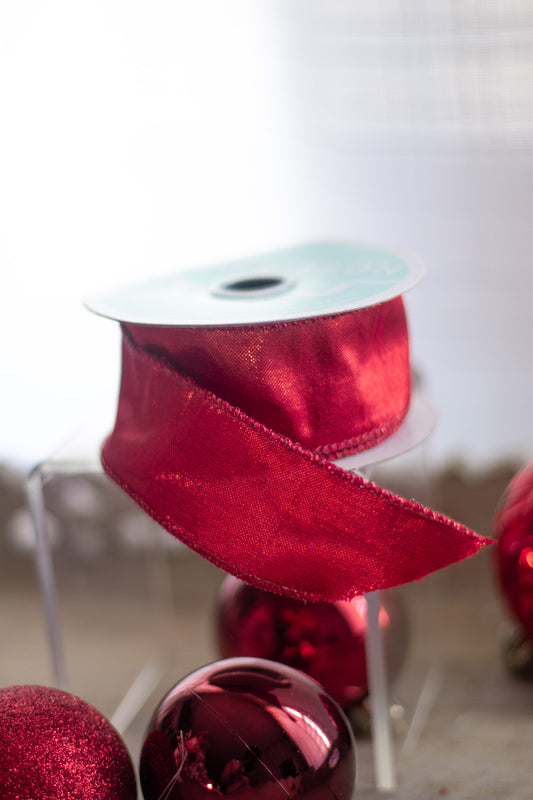 Red Metallic Ribbon – 2.5" Wired
