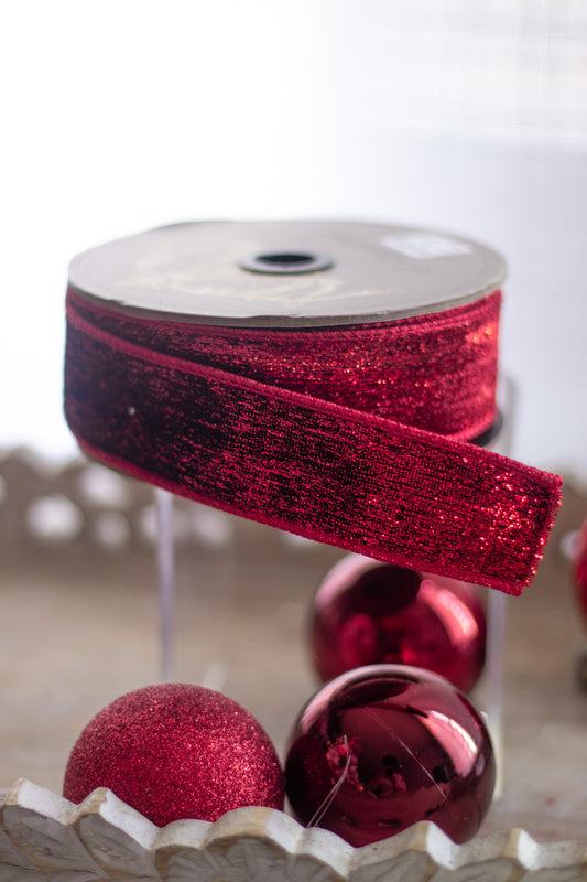 Medium Red Glitter Ribbon – 1.5" Wired