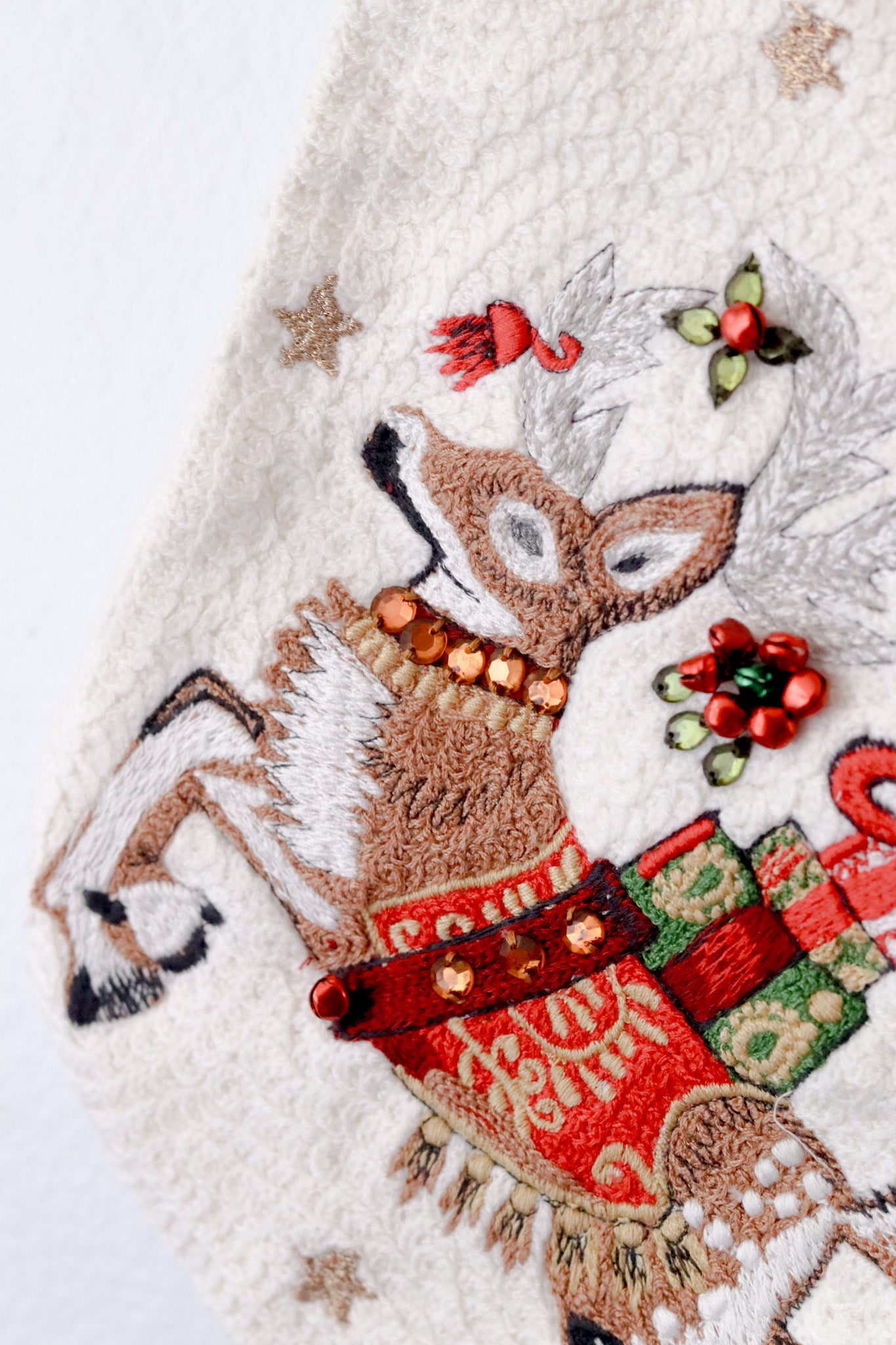 Embroidered Christmas Stockings – Reindeer | Holiday Mantel Decor