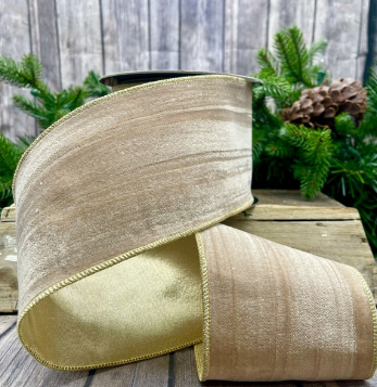 Luxury Large Ribbon Beige lines Velvet  Gold Back