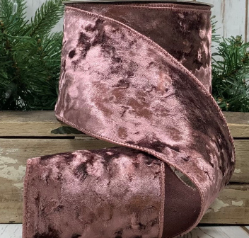 Luxury Large Ribbon Crushed Velvet Mauve Dark Dusty Rose