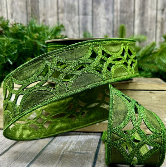 Luxury  Wired  Ribbon Green Laser Cut Mesh Vintage Victorian