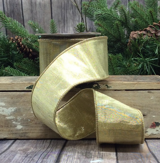 Luxury Medium Wired  Ribbon Gold Metallic Dupion
