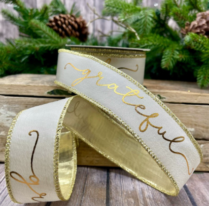 Luxury Small White Ribbon Gold Grateful Cursive Font