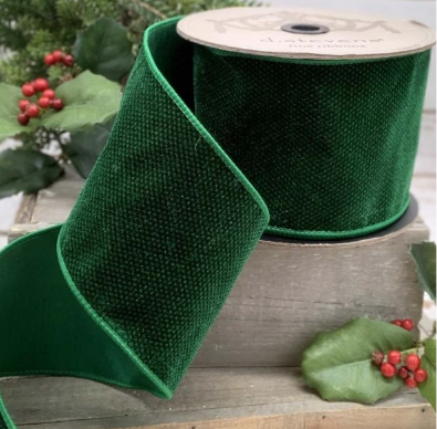 Luxury Large Wired Velvet Ribbon Dark Green Forest Dupion 4 "